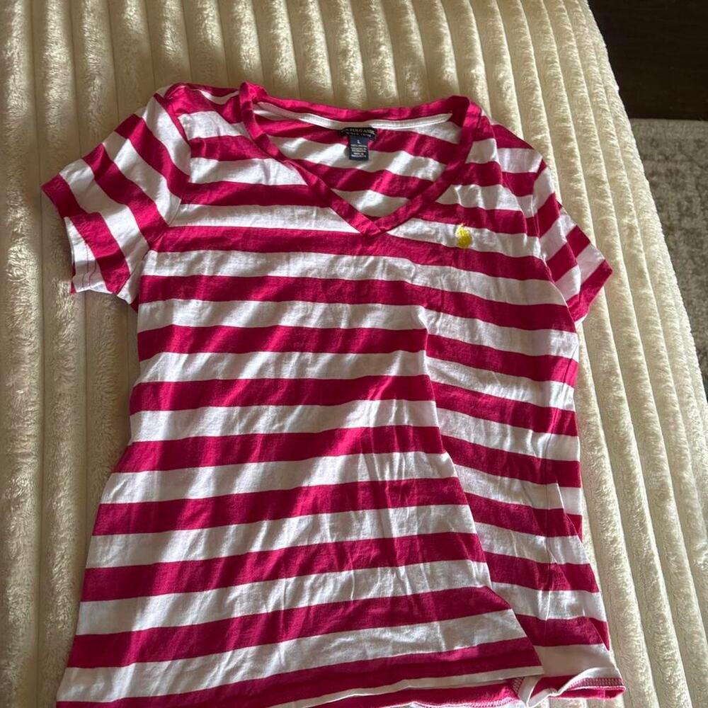 Pink and white striped us polo assn. top